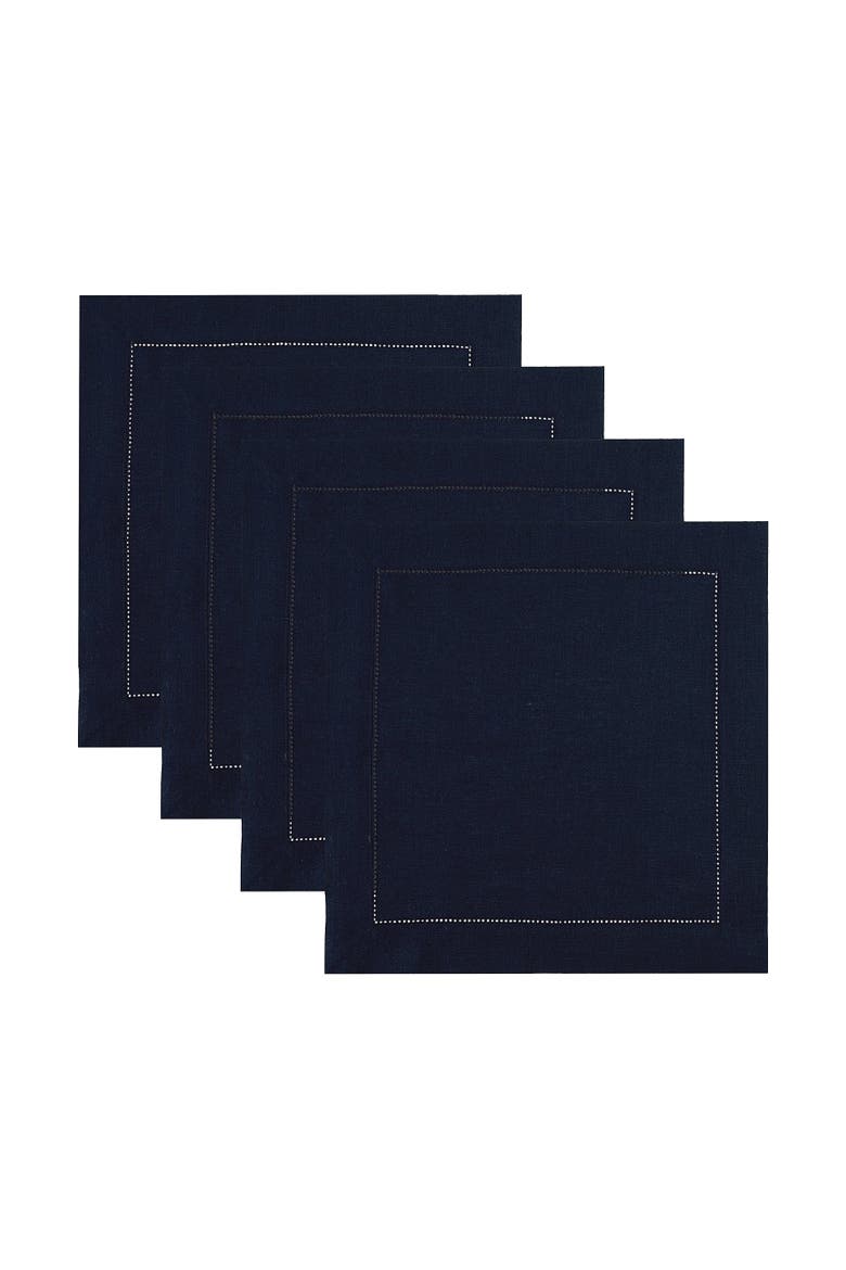 Linen Square Placemats Set of 4, 14 x 14" - Classic Hemstitch, Main, color, Navy