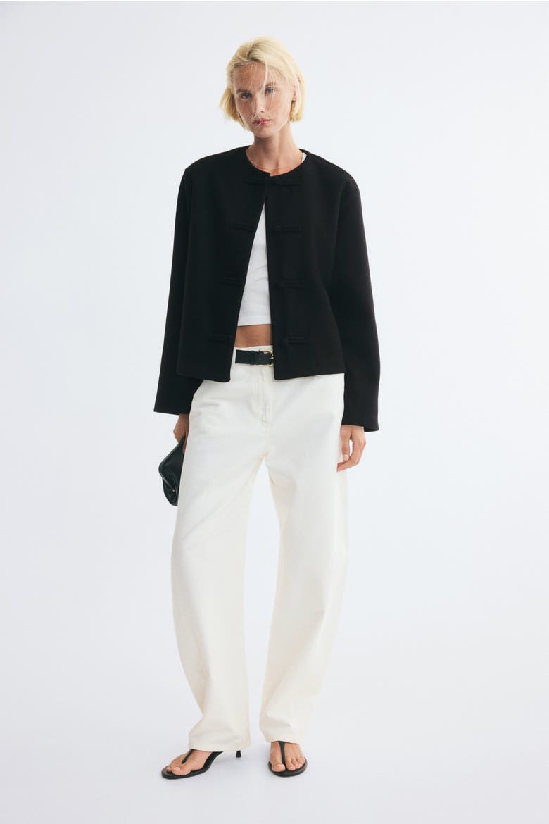Knot-Button Jersey Jacket, Alternate, color, Black