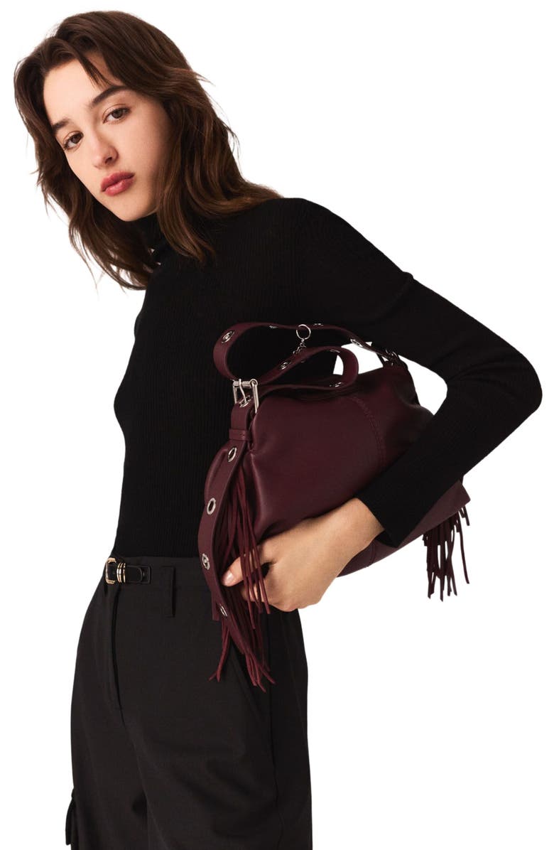 maje Second-skin sweater with a high neck, Alternate, color, Black