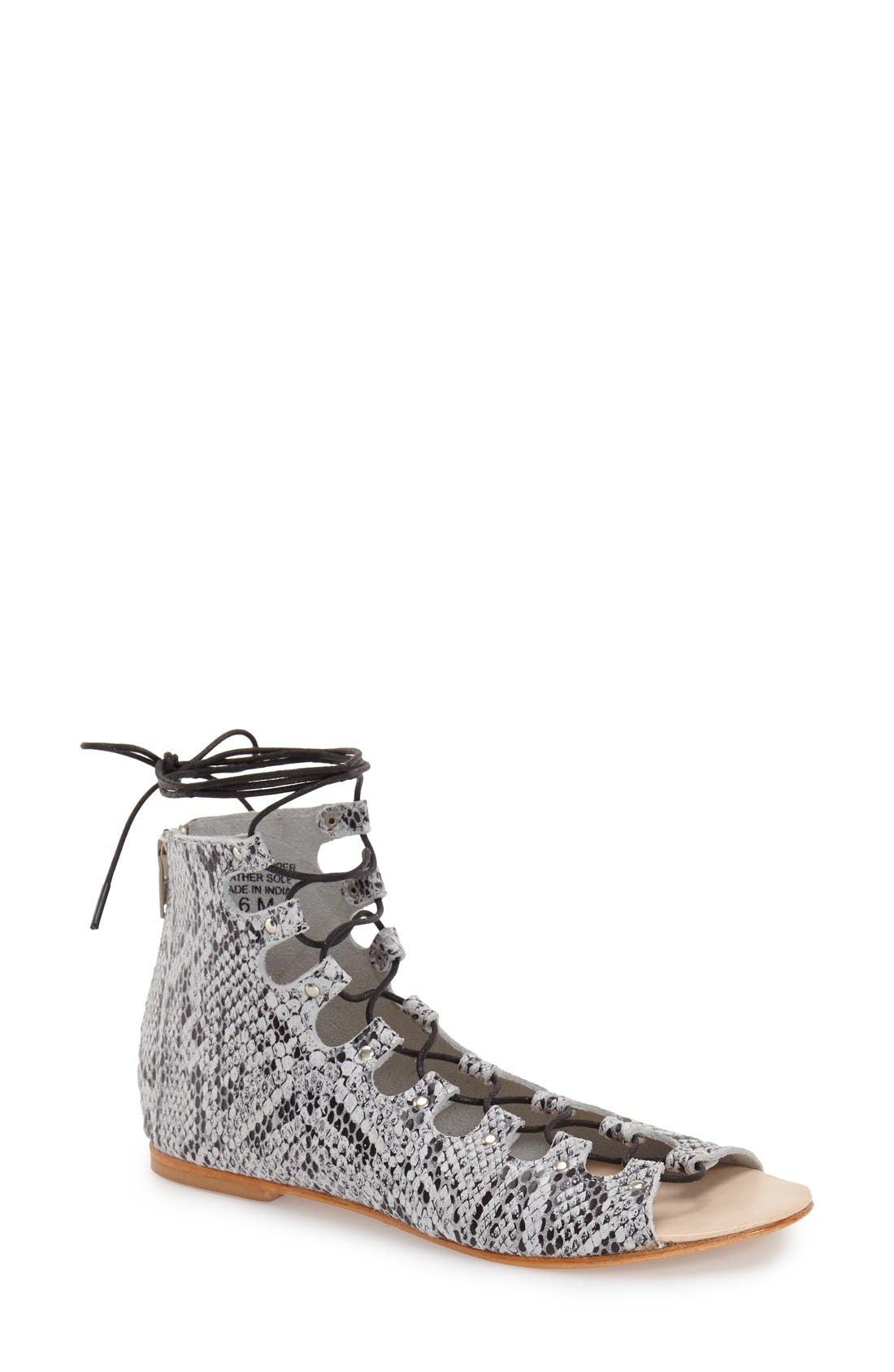 'Farrel' Lace-Up Sandal, Main, color, WHITE LEATHER