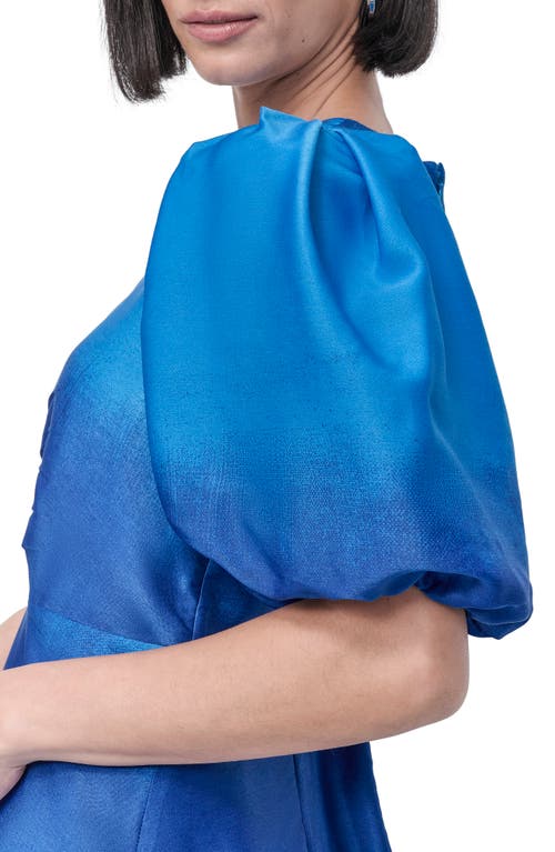 Dkny Ruched Printed Satin Midi Dress In Cornflower Ombre Border
