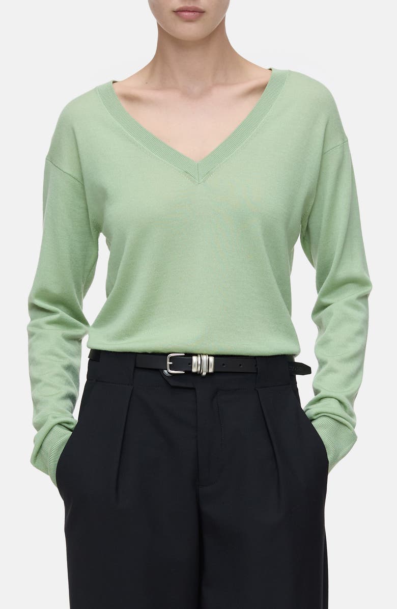 Closed V-Neck Long Sleeve Organic Cotton Knit Top, Main, color, Giada Green