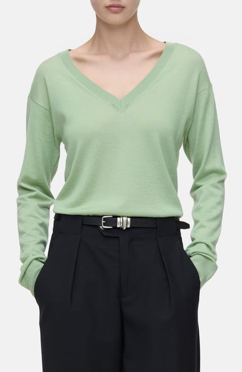 V-Neck Long Sleeve Organic Cotton Knit Top