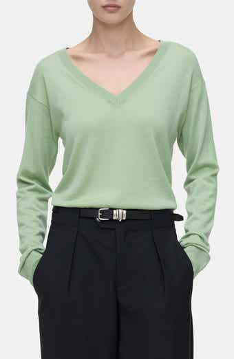 Closed V-Neck Long Sleeve Organic Cotton Knit Top