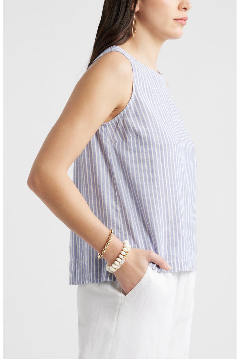 Linen Blend Tank, Alternate, color, BLUE- IVORY PENNY STRIPE