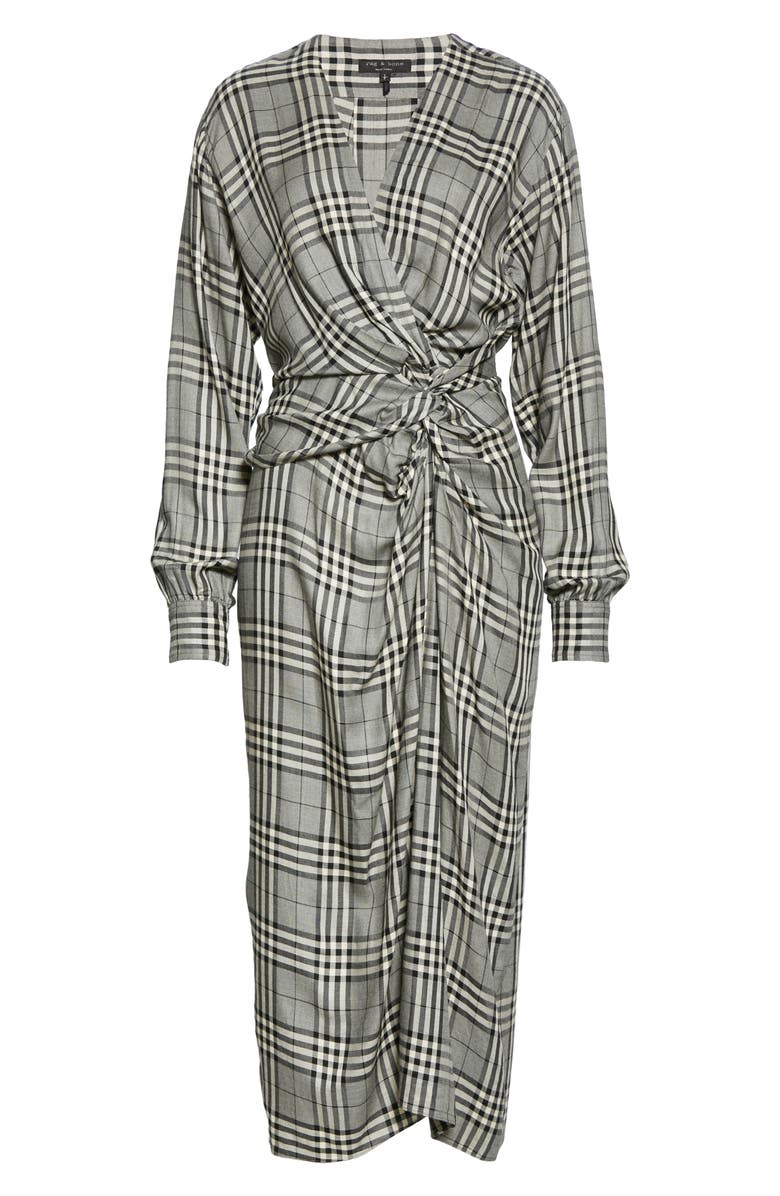 rag & bone Amber Plaid Front Twist Long Sleeve Midi Dress, Alternate, color,