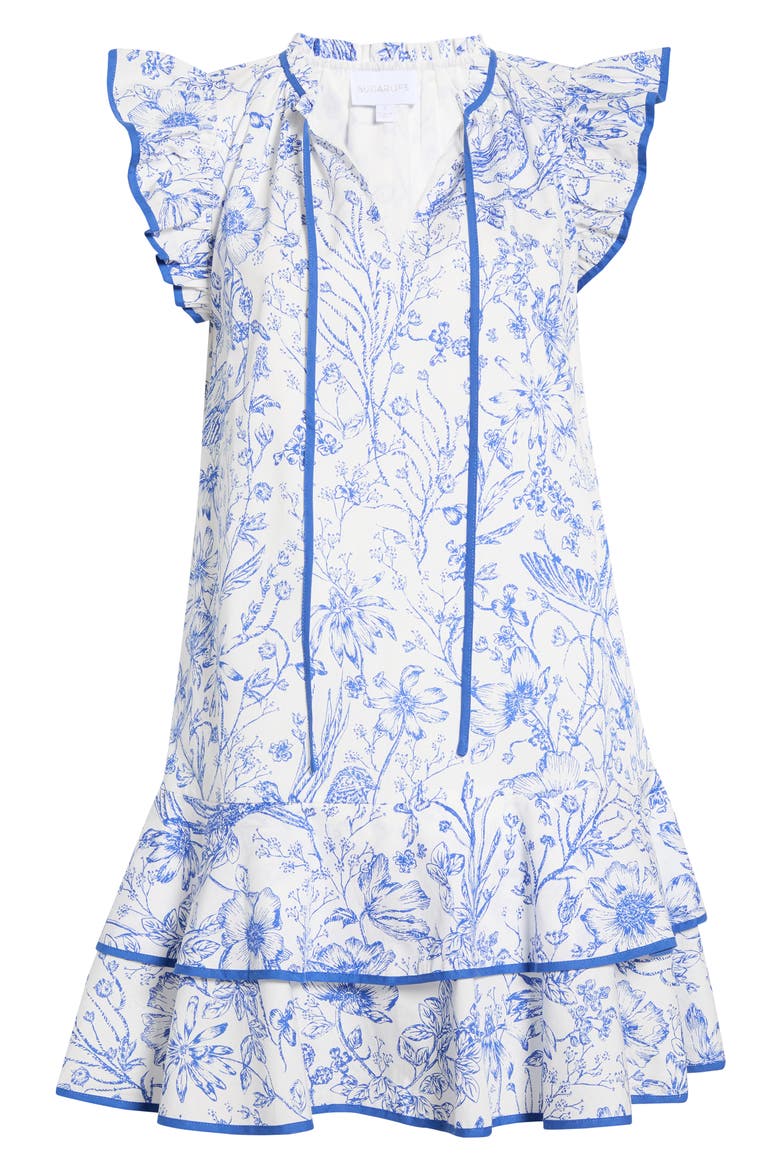 Eve Floral Print Ruffle Dress, Alternate, color, BLUE-WHITE