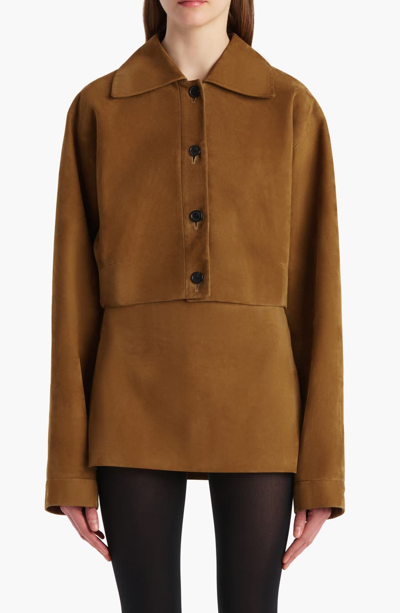 Khaite Sue Lambskin Suede Crop Jacket, Main, color, Toffee