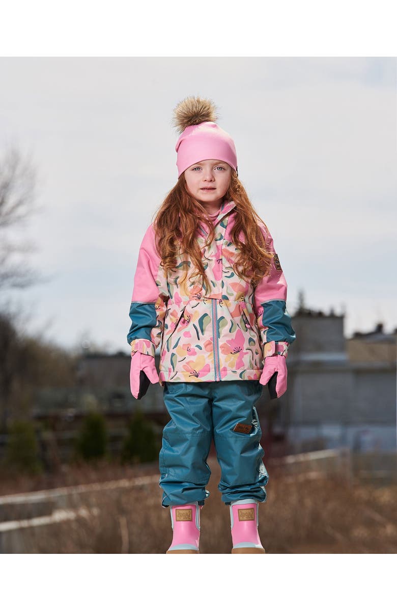 Deux par Deux Little Girl's Two-Piece Mid-Season Outerwear Set Sage, Pink, And Flowers On Beige, Alternate, color, 