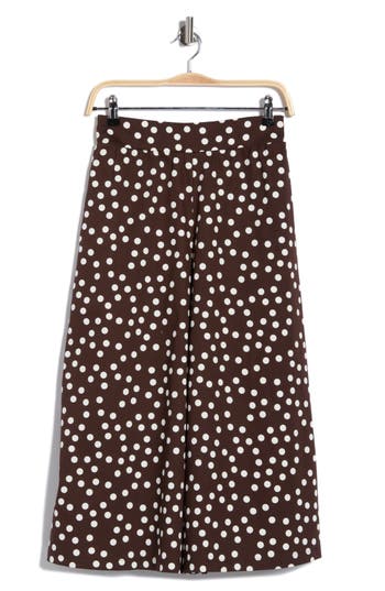 Renee C Polka Dot Wide Leg Capri Pants In Brown