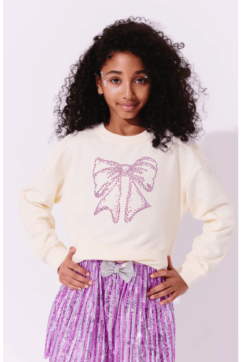 Shimmer Bow Sweatshirt, Alternate, color, White