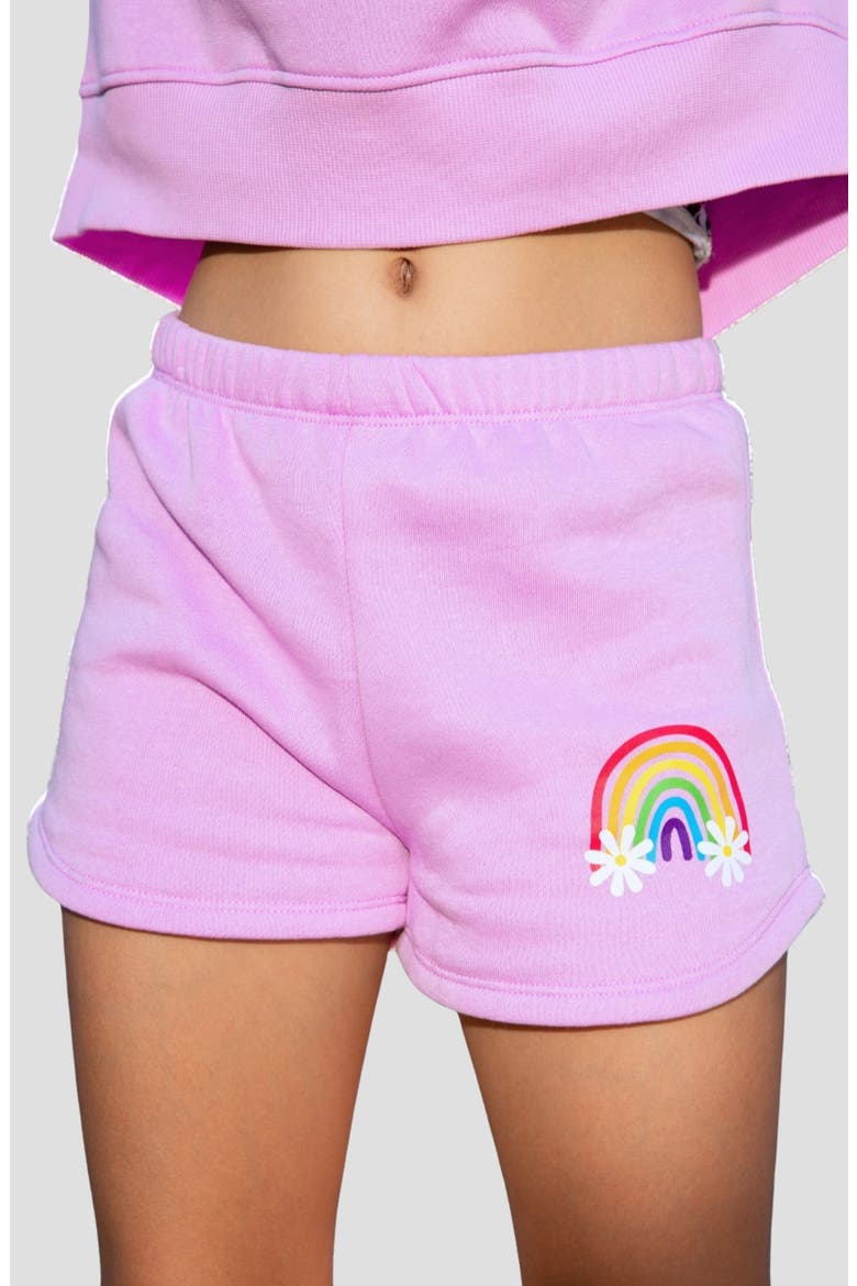 Kids' Cloud Soft Dolphin Hem Shorts, Alternate, color, PINK DAISY RAINBOW