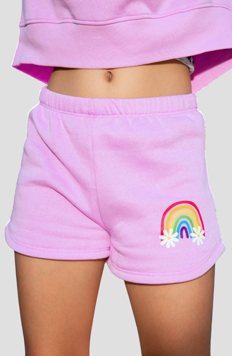 PixieLane Kids' Cloud Soft Dolphin Hem Shorts, Alternate, color, Pink Daisy Rainbow