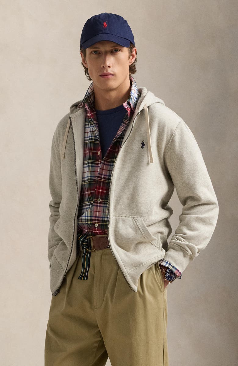 Polo Ralph Lauren Cotton Blend Fleece Zip Front Hoodie, Alternate, color, Light Sport Heather
