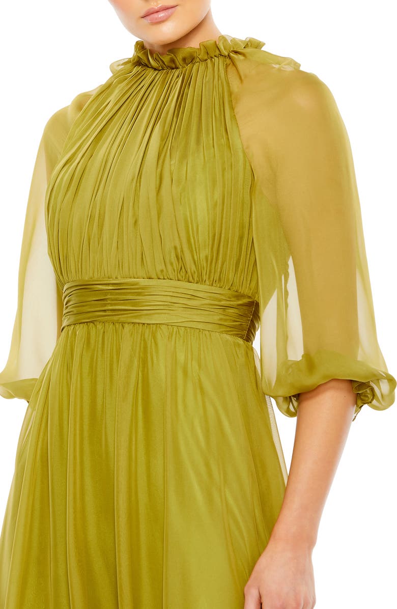 Mac Duggal Sheer Sleeve Gathered Chiffon A-Line Gown, Alternate, color, 