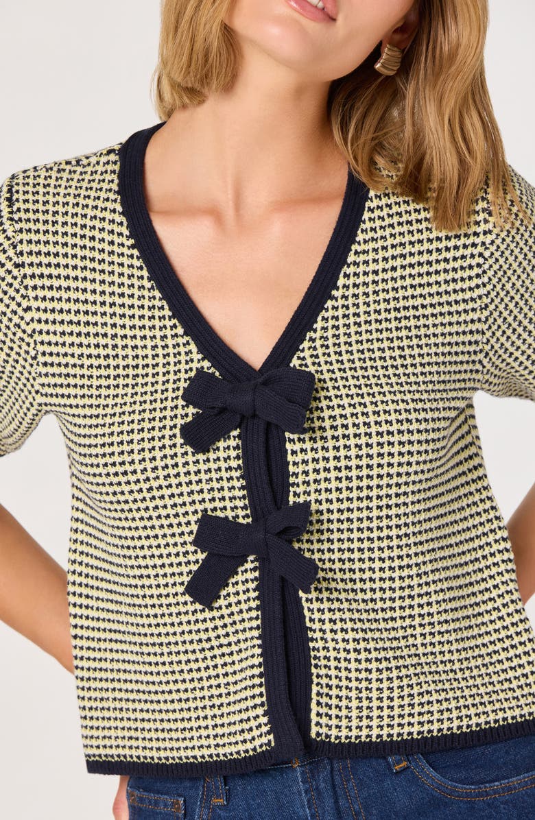 ASTR the Label Bow Short Sleeve Cardigan, Alternate, color, Navy Yellow Chevron
