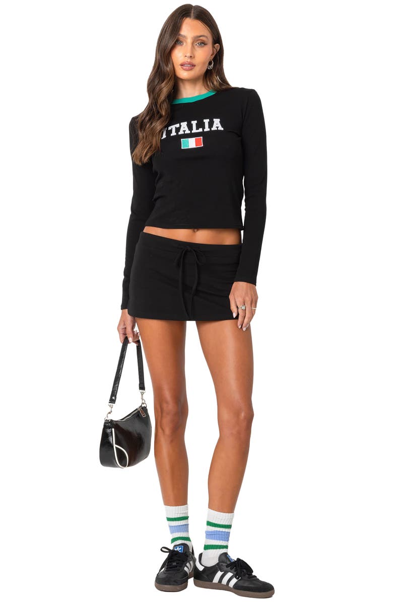 EDIKTED Italy Long Sleeve Crop Graphic T-Shirt, Alternate, color, Black