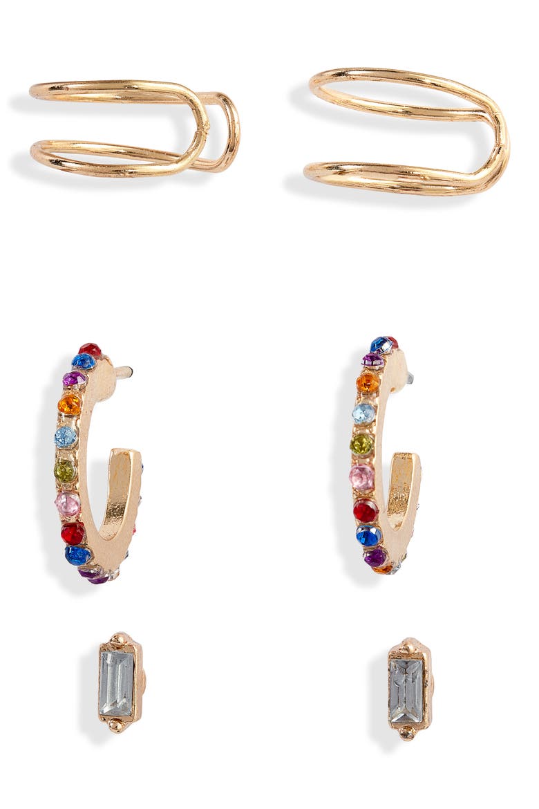 x Claudia Sulewski Set of 3 Ear Cuffs & Earrings, Main, color, MULTI- CLEAR- GOLD