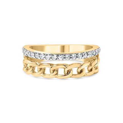 10K Yellow Gold 1/5 Cttw Diamond Cuban Link Ring Band