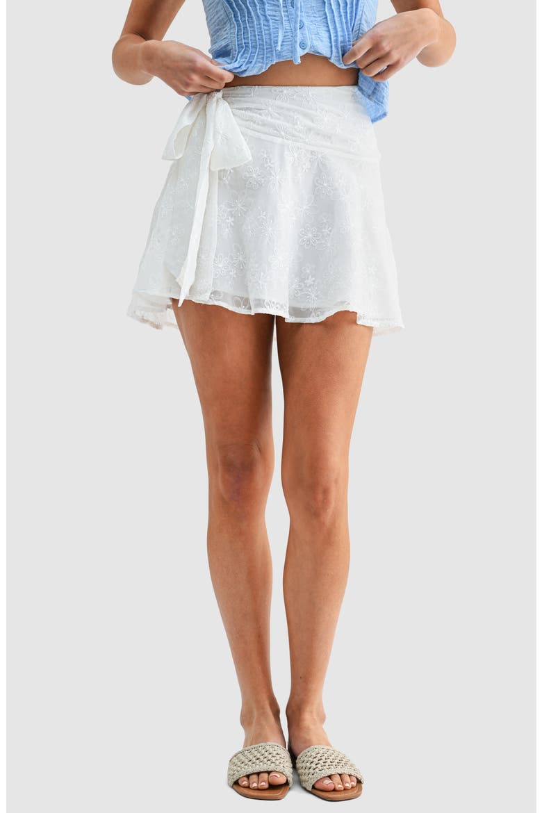 Floral Embroidered Side Tie Miniskirt, Main, color, WHITE