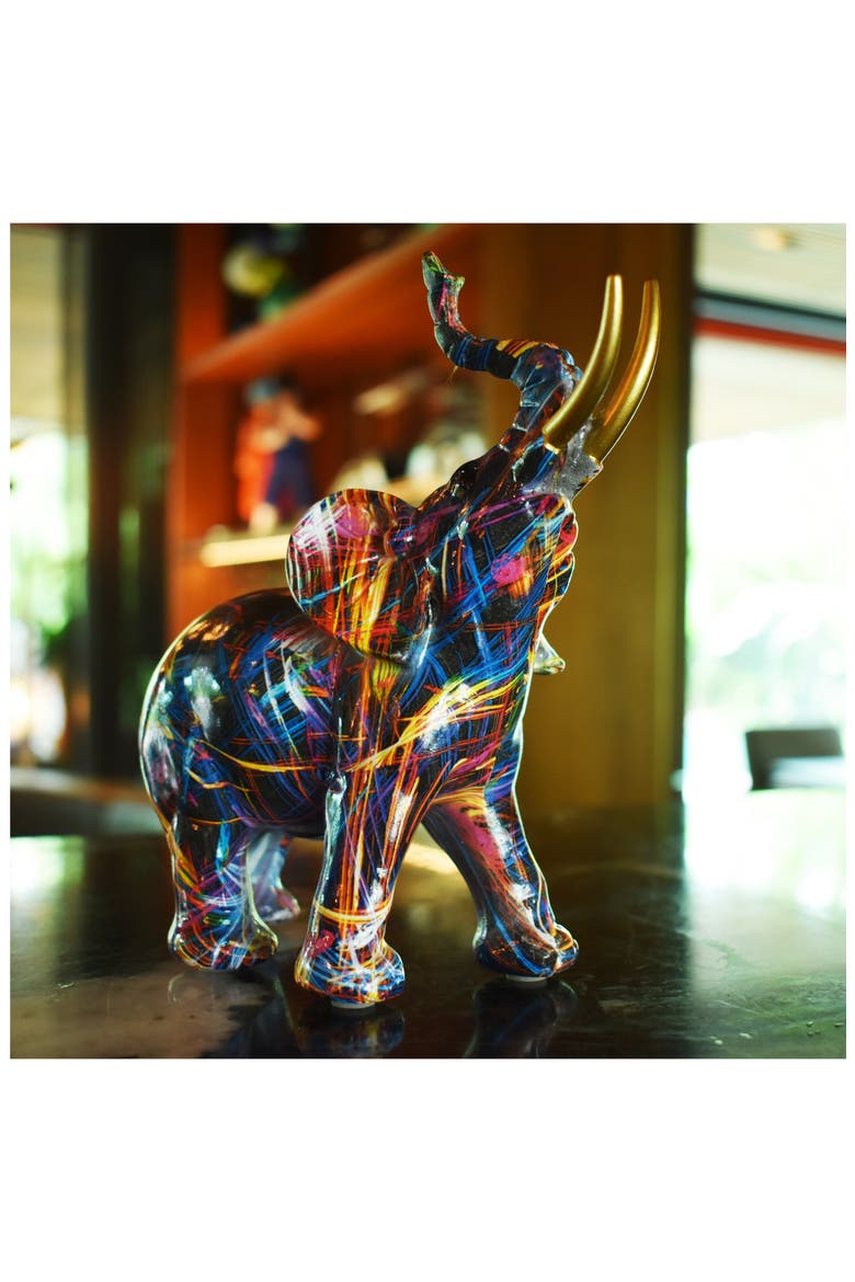 Abstract Elephant Sculpture, Alternate, color, MULTI WITH GOLD TUSKS