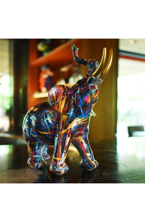 Kinetic Abstract Elephant Sculpture In Multi With Gold Tusks