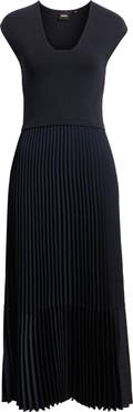BOSS Flissani Pleated Mixed Media A-Line Dress