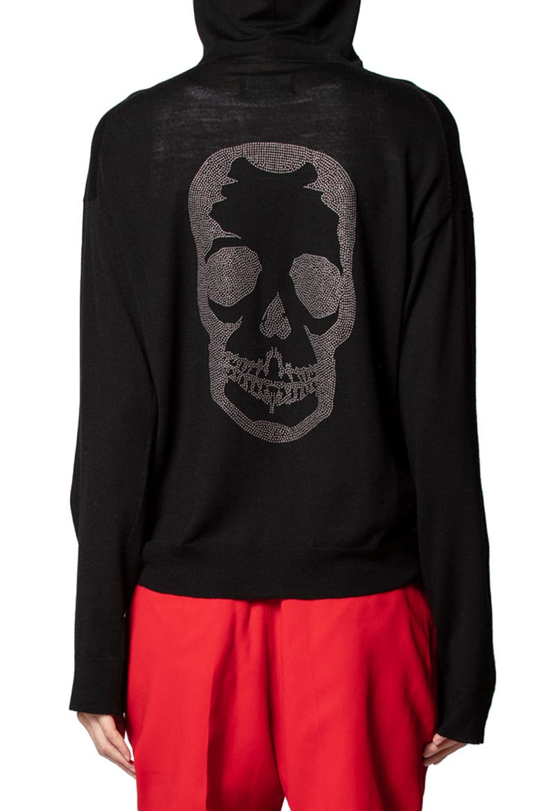Sixtine Skull Studded Zip Hoodie, Alternate, color, NOIR