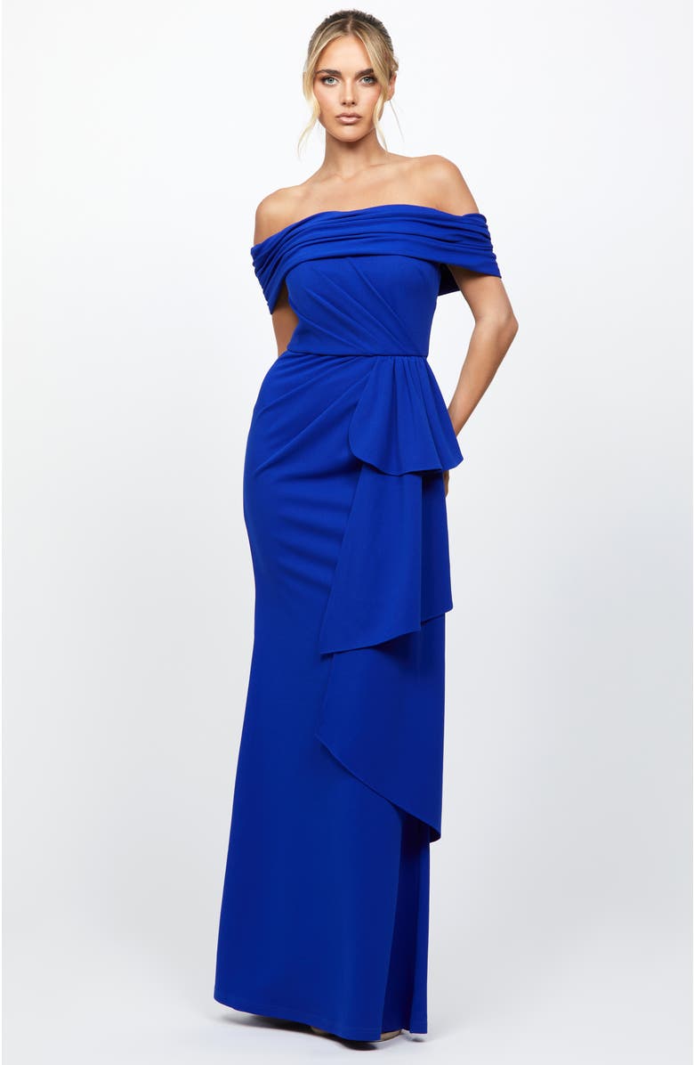 Bariano Blakely Off Shoulder Gown, Main, color, Cobalt