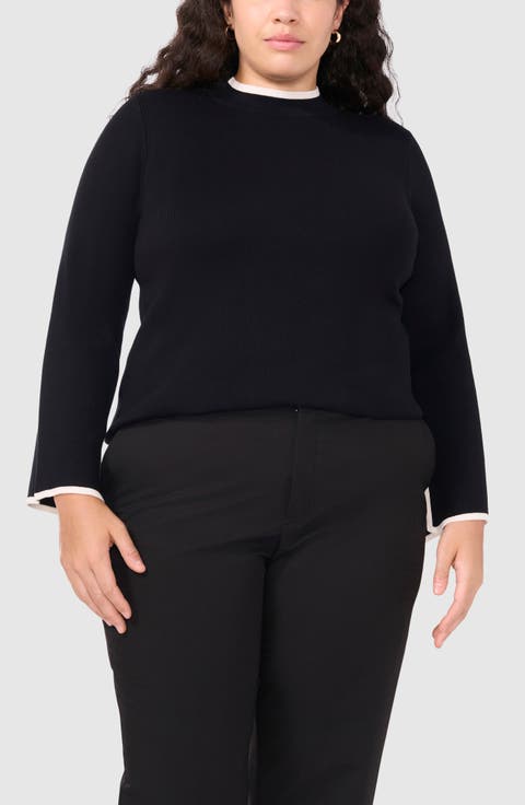 Tipped Flare Cuff Mock Neck Sweater (Plus)