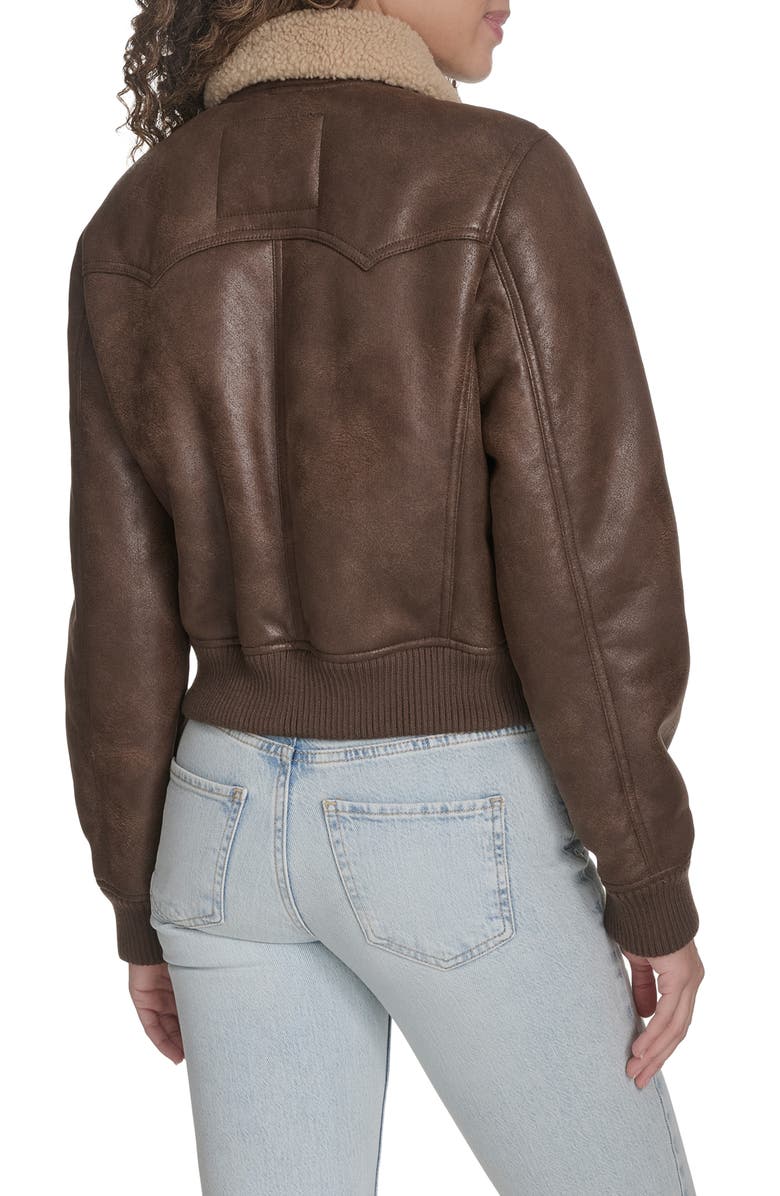 Levi's Faux Shearling Trim Faux Leather Western Bomber Jacket, Alternate, color, Coffee