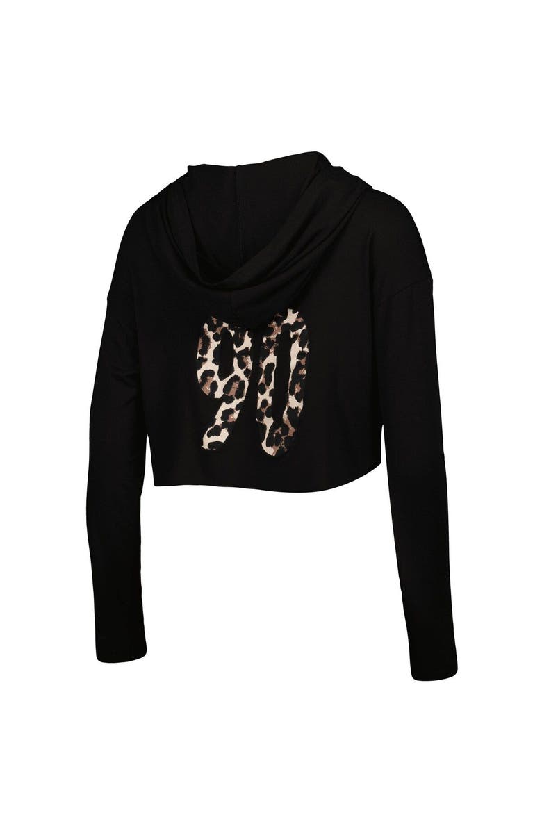 Majestic Threads Women's Majestic Threads T.J. Watt Black Pittsburgh Steelers Leopard Player Name & Number Long Sleeve Cropped Hoodie, Alternate, color, Black