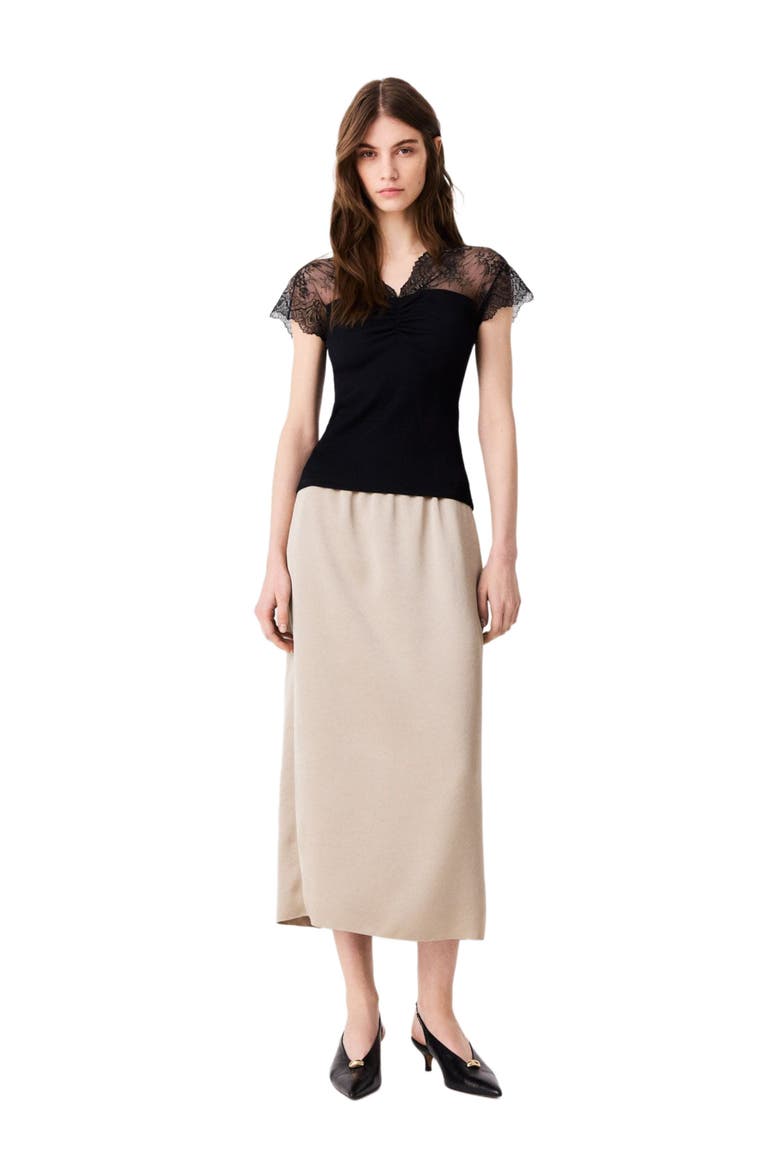Jersey top with lace trim, Alternate, color, Black
