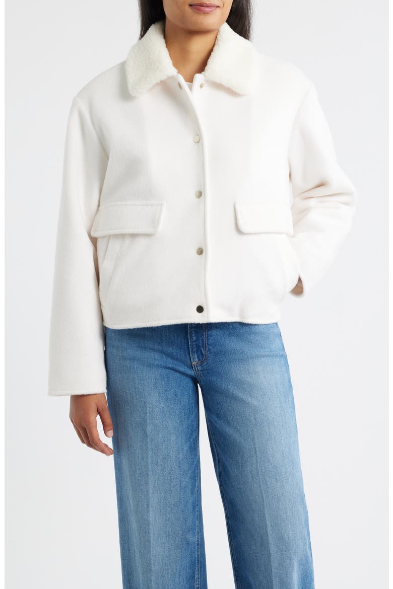 Faux Shearling Lined Crop Jacket, Main, color, BRIGTH WHITE