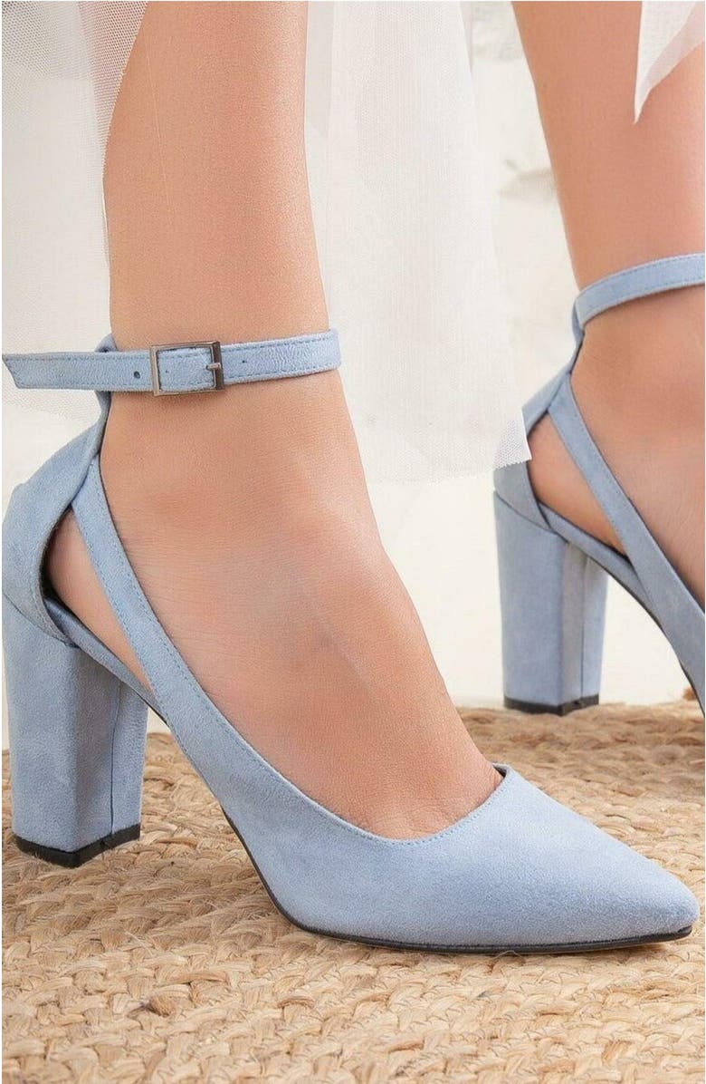 Forever
Always Shoes Colette Pointed Toe High Block Heels, Alternate, color, Baby Blue Suede