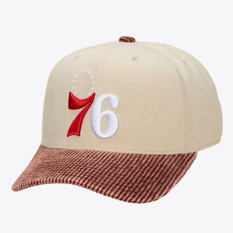 Men's Mitchell & Ness Cream/Red Philadelphia 76ers Washed Corduroy Pro Crown Snapback Hat