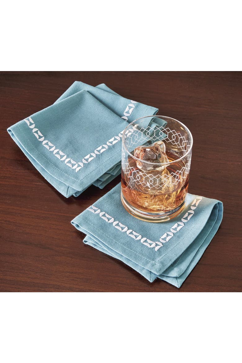 Teal Embroidered Cotton Cocktail Napkins Set of 4 10x10 in, Alternate, color, Blue