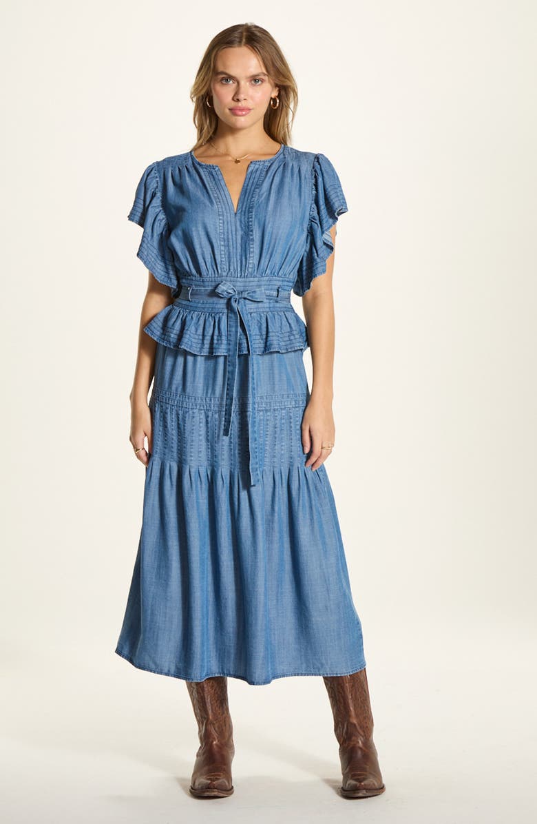 WISHLIST Denim Tie Waist Midi Dress, Alternate, color, 