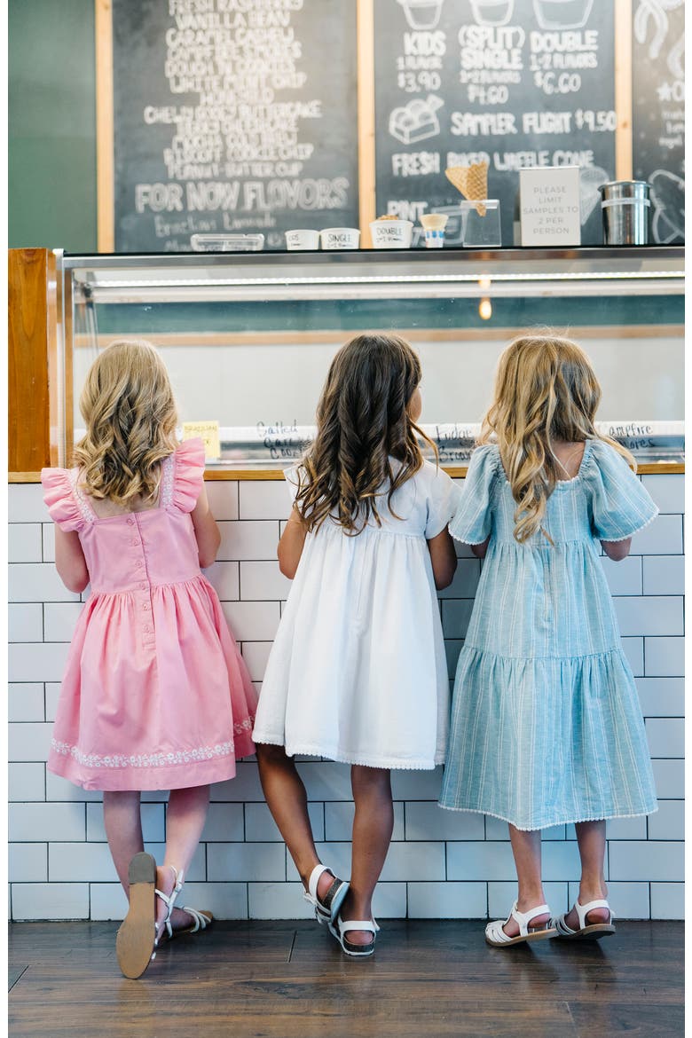 Girls' Organic Seersucker Empire Waist Dress, Kids, Alternate, color, White Seersucker