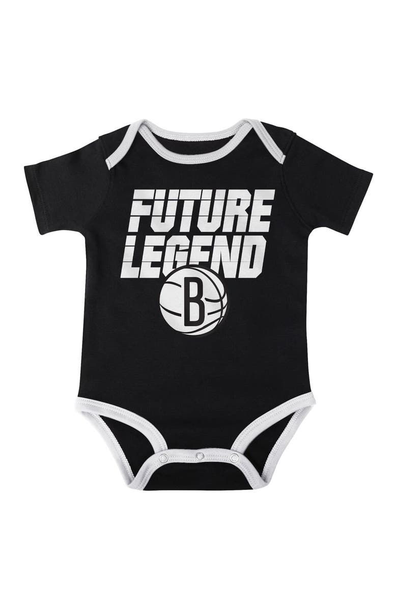 Outerstuff Infant Black/White/Gray Brooklyn Nets Bank Shot Bodysuit, Hoodie T-Shirt & Shorts Set, Alternate, color, Black