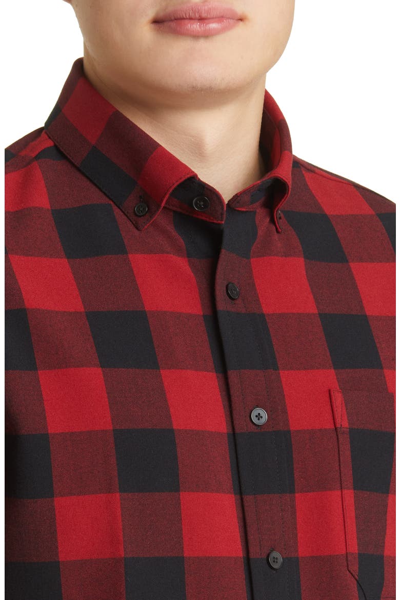 Men's City Trim Fit Buffalo Check Stretch Flannel Button-Down Shirt, Alternate, color, RED AND BLACK BUFFALO