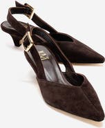 Forever & Always Shoes Dioris Leather Slingback Kitten Heel Pump