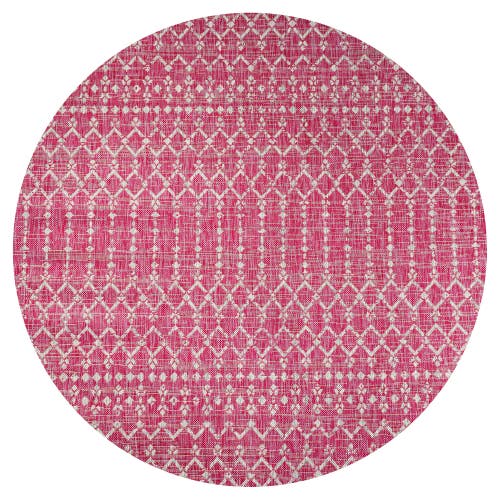 Jonathan Y Ourika Moroccan Geometric Textured Weave Indoor/outdoor Round Area Rug In Fuchsia/light Gray
