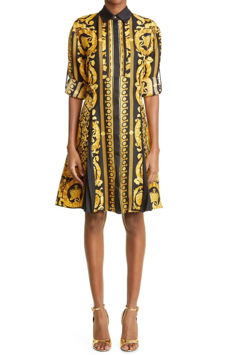 Versace Barocco Print Silk Shirtdress, Main, color, 