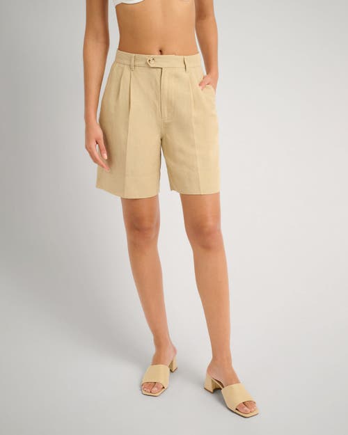 Onia Air Linen Pleated Bermuda Short In Neutral