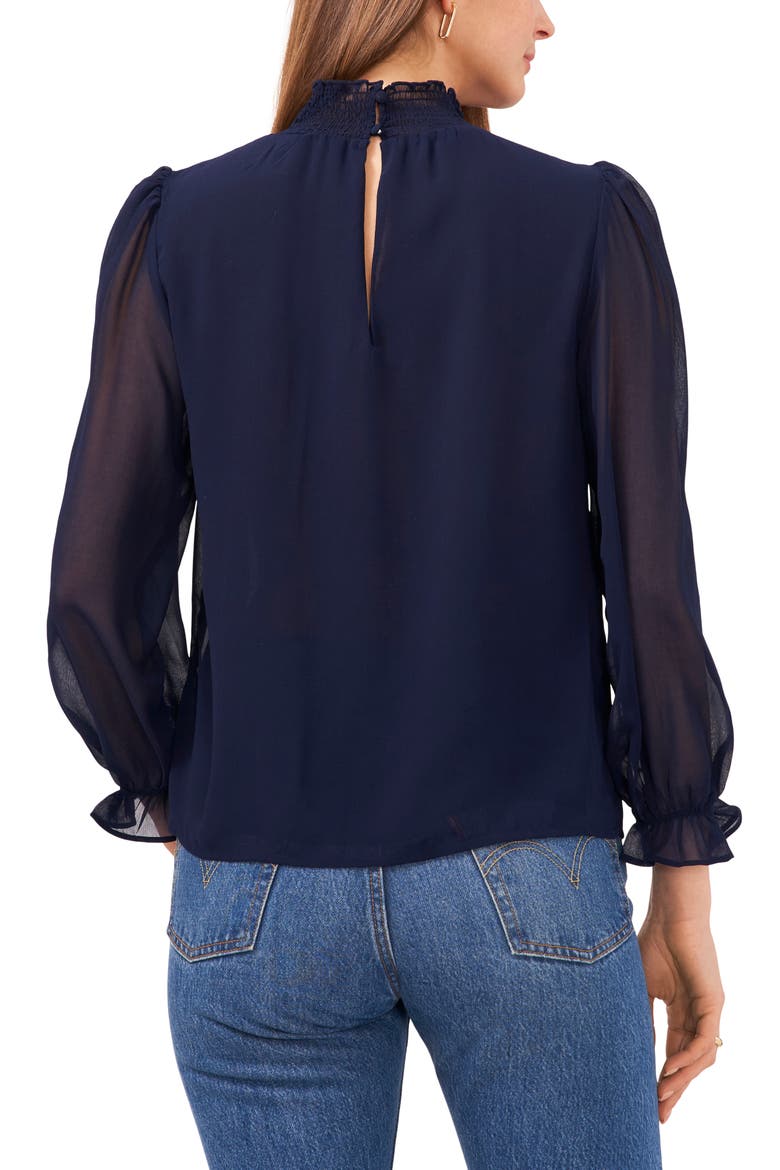 Smocked Neck Long Sleeve Blouse, Alternate, color, PEACOAT BLUE