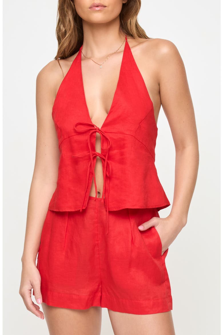 April Tie Front Halter Linen Cover-Up Top video