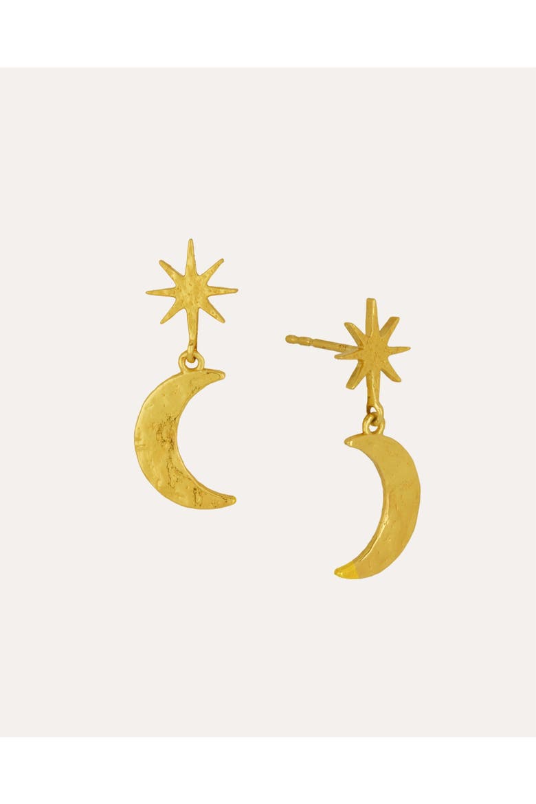 Star and Moon Drop Earrings, Main, color, Gold