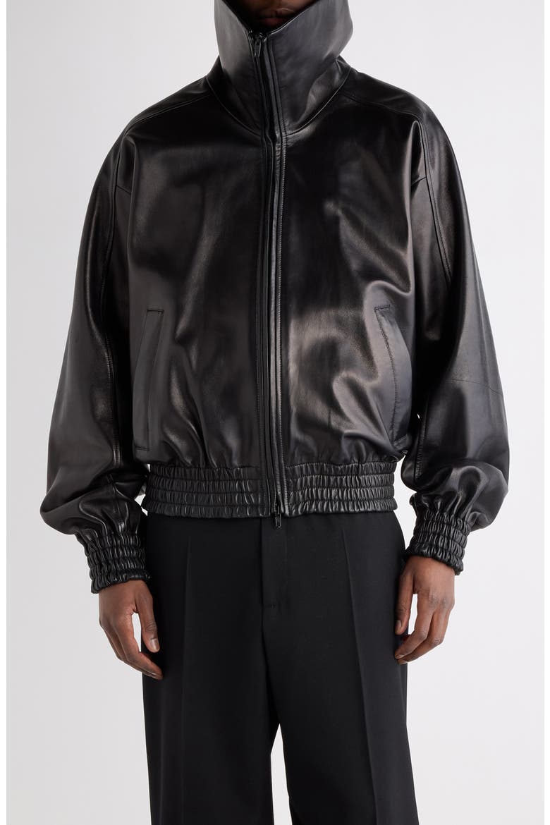 High Collar Leather Jacket, Main, color, 1000 BLACK