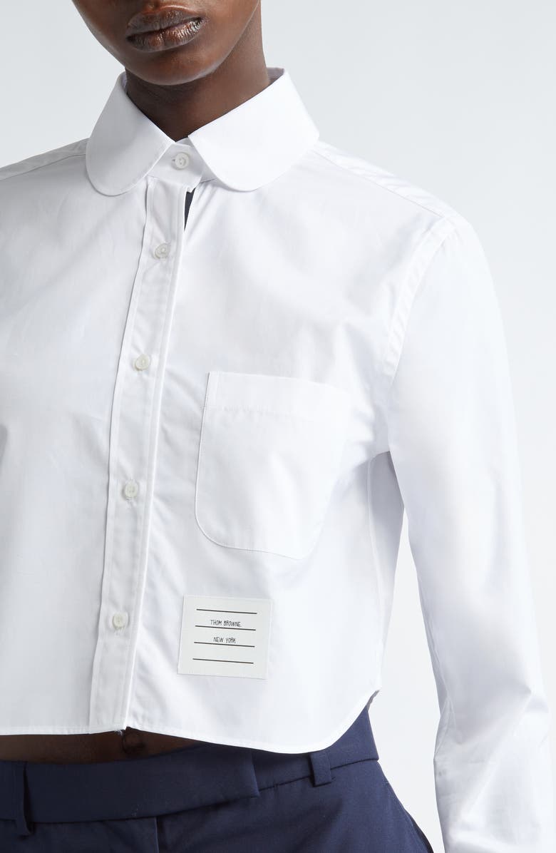 Thom Browne Crop Cotton Button-Up Shirt, Alternate, color, White